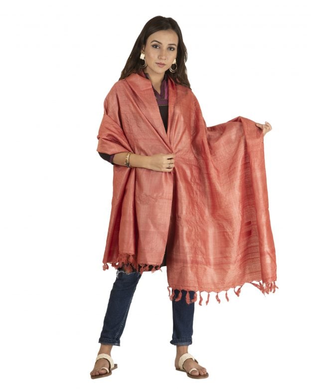 Handmade Tussar Silk Dyed Light Maroon Dupatta