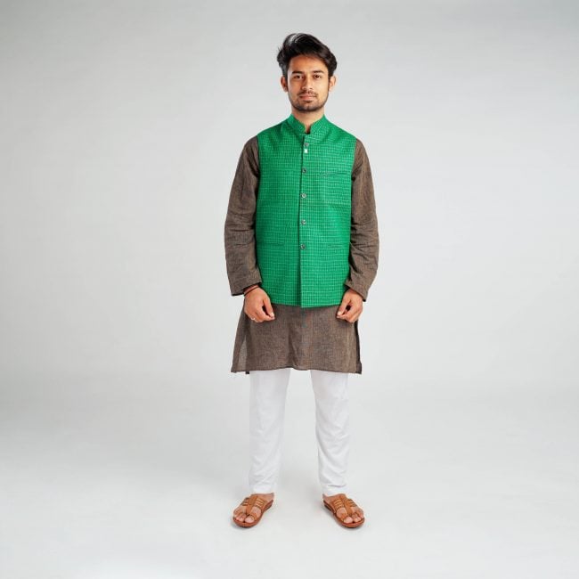 Handloom Woolen Checks Waist Coat