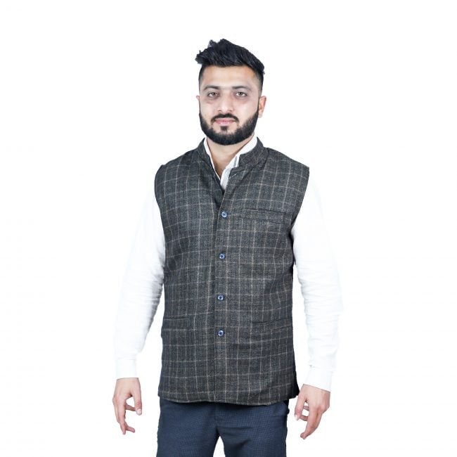 Handloom Woolen Checks Waist Coat