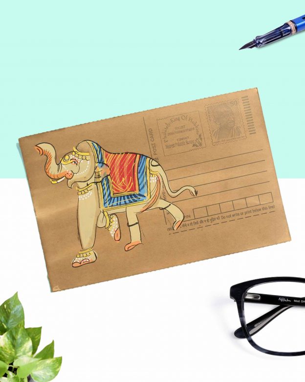 Handmade Elephant Post Card Miniature Painting