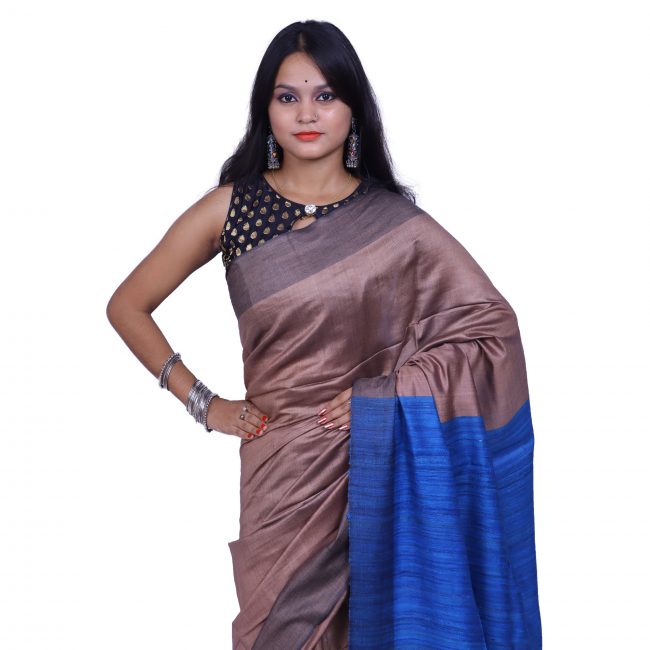 Handwoven Tussar Ghicha Silk Saree
