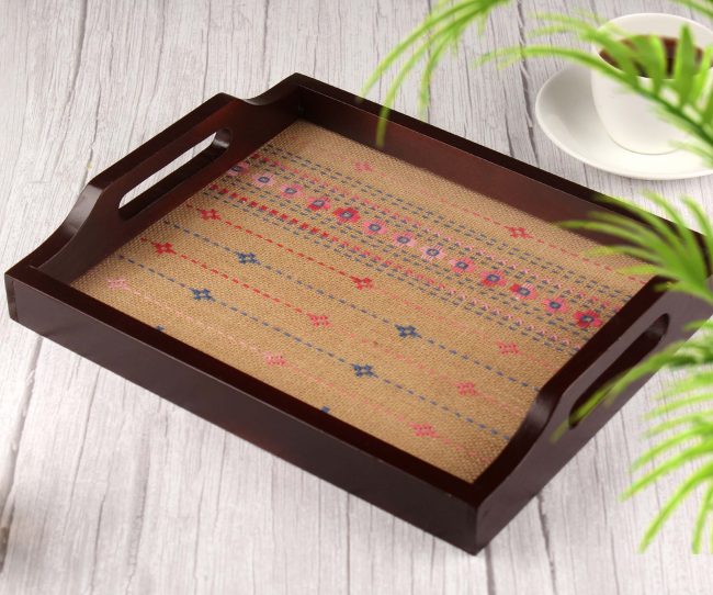 Handmade Brown Jute Wooden Tray