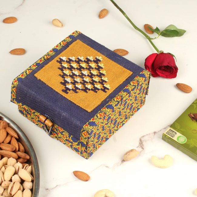 Handmade Blue Jute 2 Compartment Gift Box
