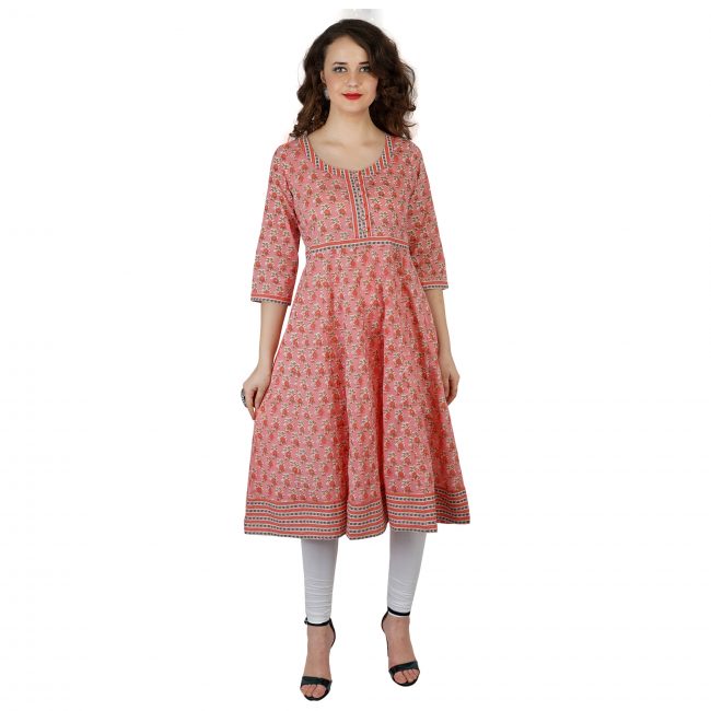 Pink Floral Printed Straight Line Kurti With Dupatta