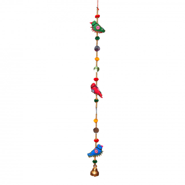 Handcrafted Three Parrot kine Hanging with Mirror(PVTG)