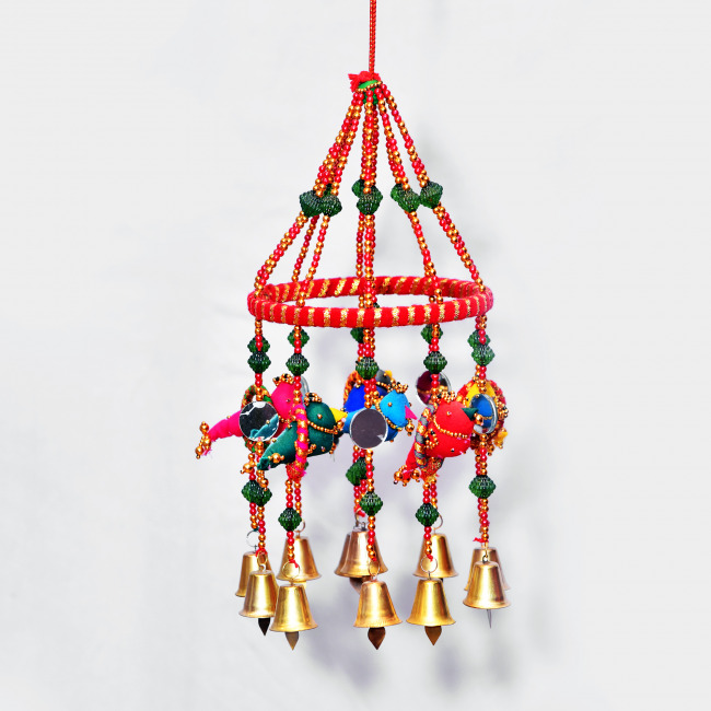 Handcrafted Big Hanging Jhoomer with Five Parrots and Bangles (PVTG)