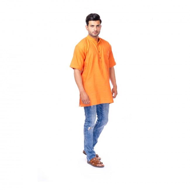 Handwoven Half Sleeve Orange Kurta