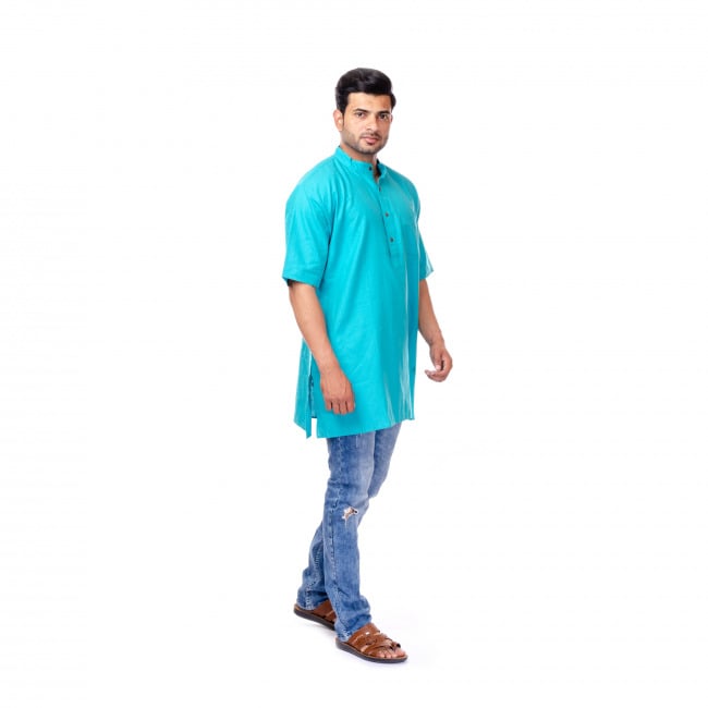 Handwoven Half Sleeve Cyan Kurta