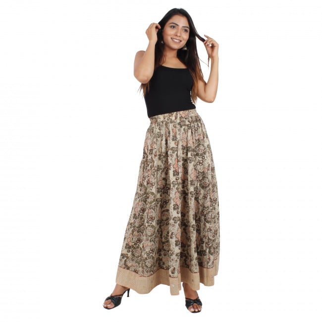 Brown Bagru Hand Block Printed Cotton Long Skirt