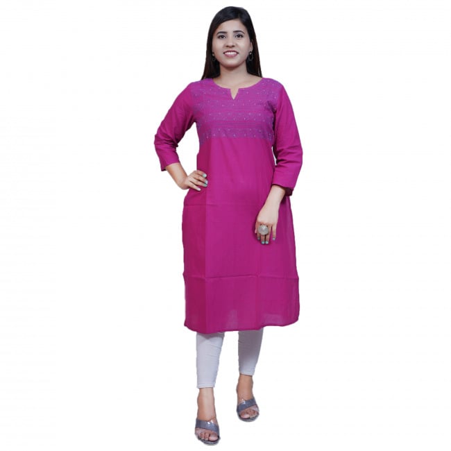 Tribes India Pink Hand Embroidered Mangalgiri Cotton Kurti