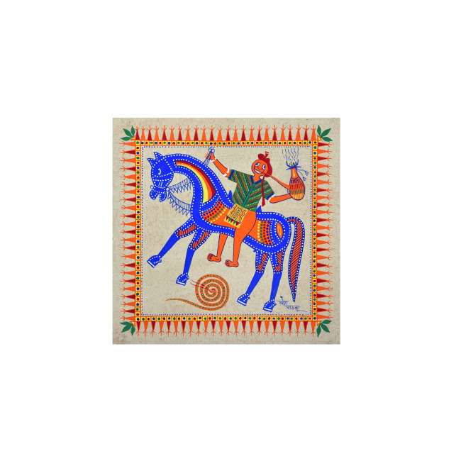 Handmade Pithora on Paper (11Ã—11 cm)