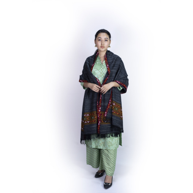 Mill Spun Border Black Shawl