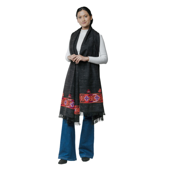 Handwoven Stole Single Palla with Temple Yak Wool