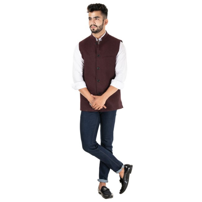 Handloom Woolen Waist Coat Pasting Herringbone