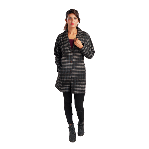 Handloom Pure Wool Checks Long Coat