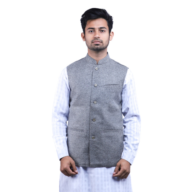 Woolen Herringbone Grey Waist Coat
