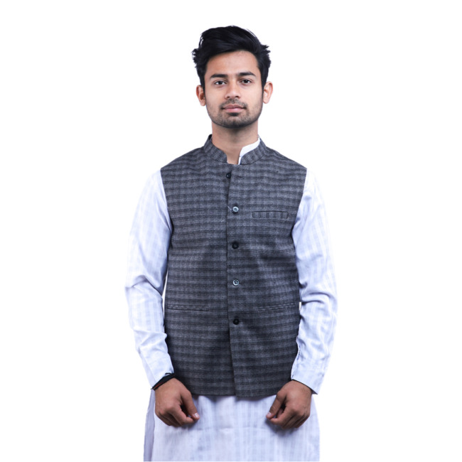 Woolen Check Black Waist Coat