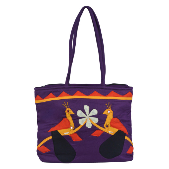 Tribes India Handmade Peacock Design Banjara Handbag for Women Purple Color