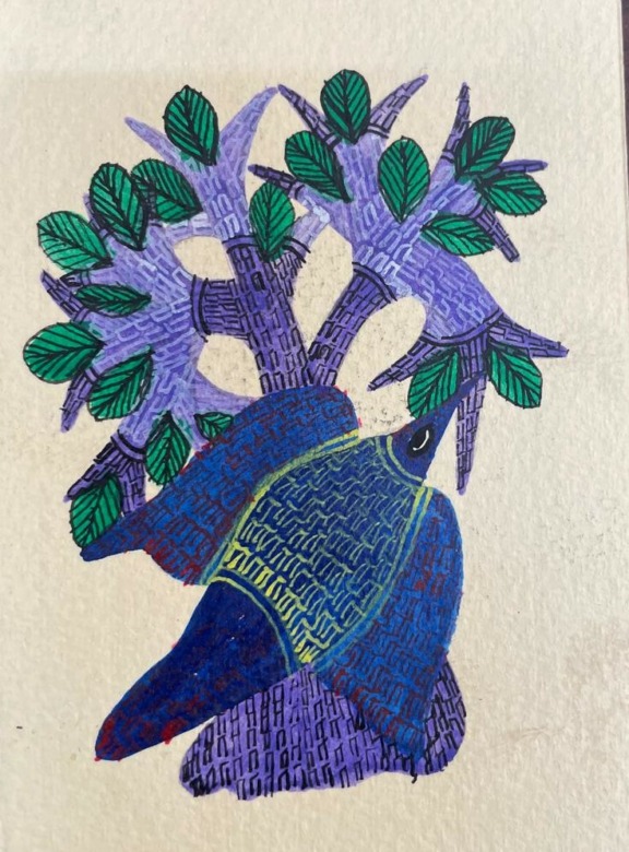 Tribes India PAINTING CARD GOND PAPER 5X3.5 MULTI : DINE