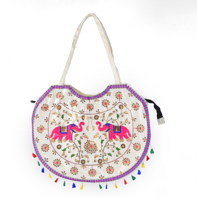 Tribes India Round Resham Big Bag with Embroidery Design (PVTG)