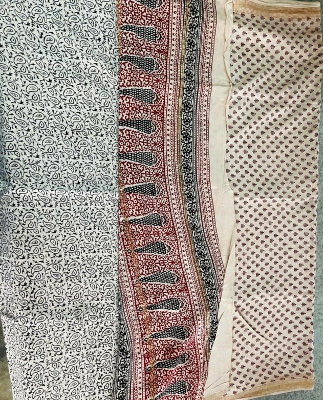 Handwoven White Cotton Silk Mix Maheshwari Bagh Print Suit Material
