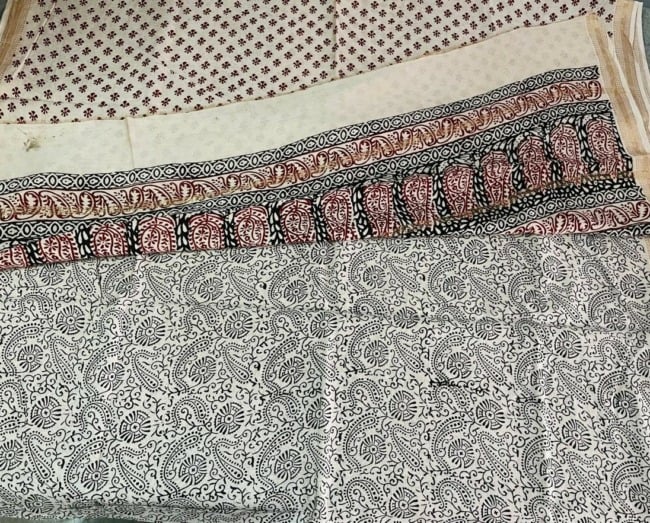 Handwoven White Cotton Silk Mix Maheshwari Bagh Print Suit Material