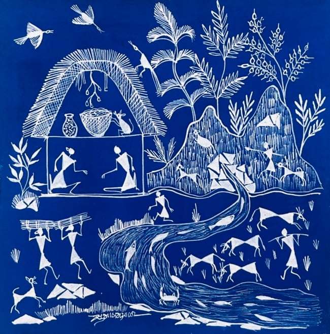 WARLI PAINTING ON CLOTH 10Ã—10
