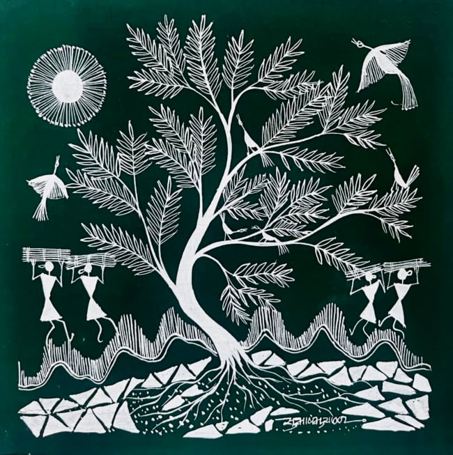 WARLI PAINTING ON CLOTH 10Ã—10