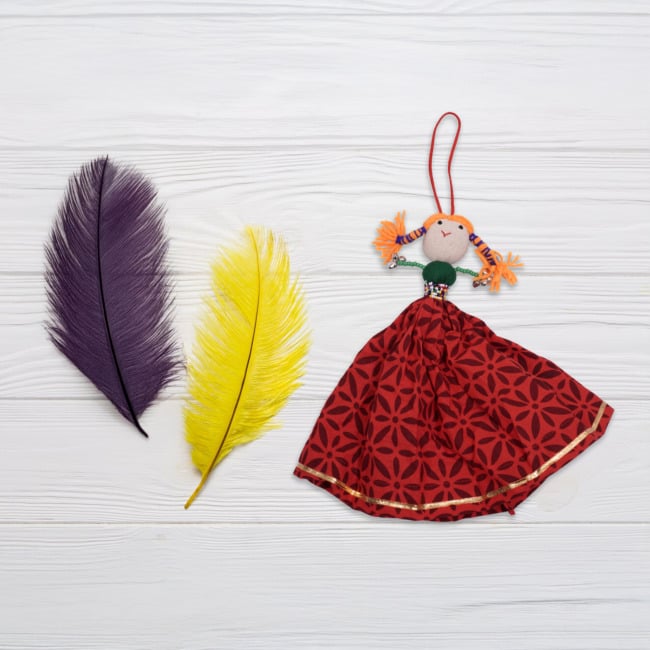 Handmade Soft Doll Hanging with Pearl and Ghughri 20 CM Red with Orange : (UTSAV)